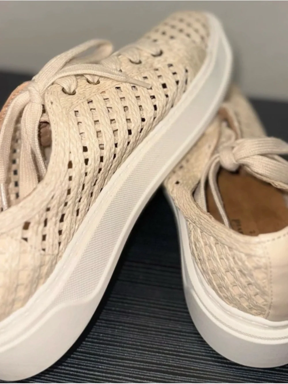 Woven Beige Women's Lace-Up Sneakers